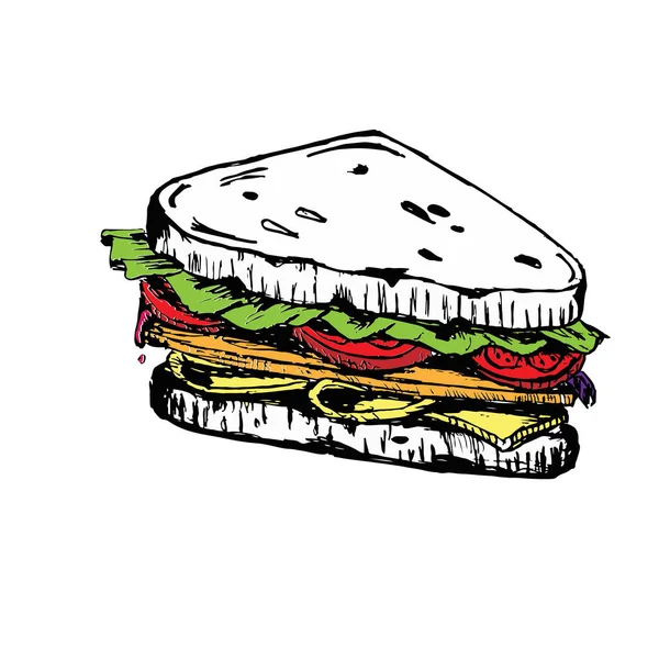 Skizze von Sandwich. mit Tomaten und Kräutern. — Stockvektor