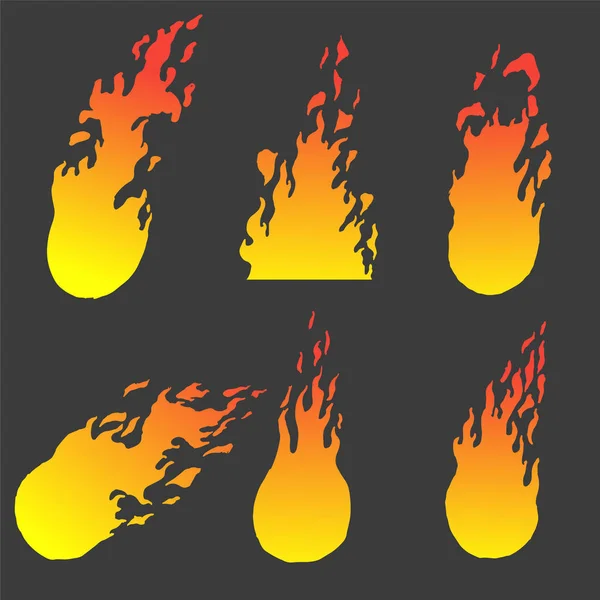 Yellow and red fire. Set of hand drawn frames. — Stock Vector