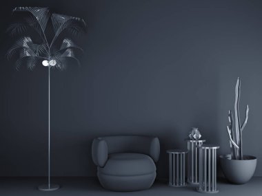 Boş alanı siyah zemin üzerine çerçeve. 3D render. mockup iç illüstrasyon.