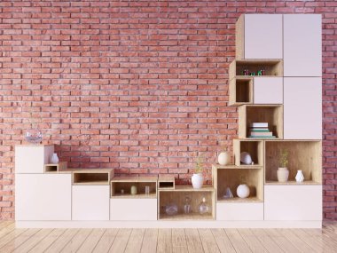 Boş çerçeve ile modern parlak iç. 3D render. illüstrasyon