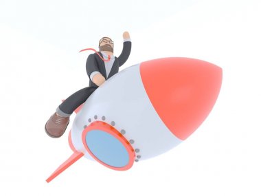 Kostümlü bir iş adamı. Yenilik ve ilham kavramı 3d render illüstrasyon