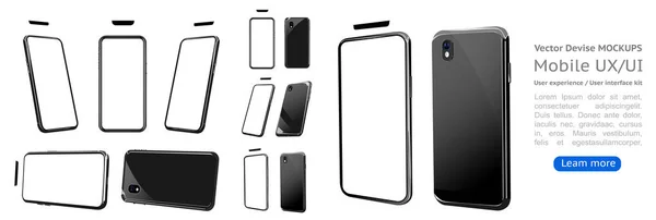 Set 3d smartphone mockup med en vit bakgrund. — Stock vektor