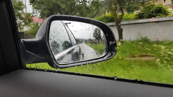 Car Side Mirror Rain — Stock Photo, Image