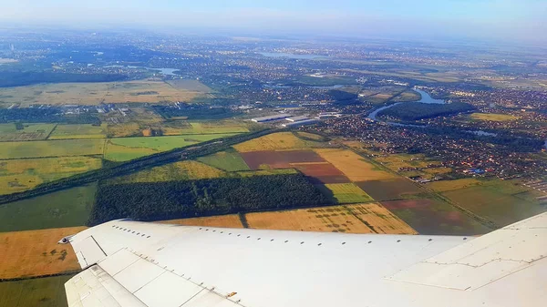 Skrzydło Samolot Startuje Bukaresztu Widok Lotu Ptaka Północ Bukaresztu — Zdjęcie stockowe