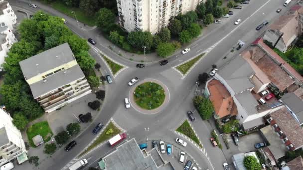 Aerial View Roundabout Road Cars — Stock Video