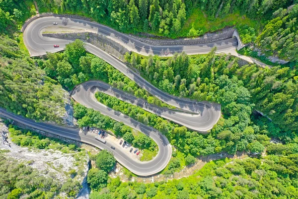 Above view of serpentine forest road