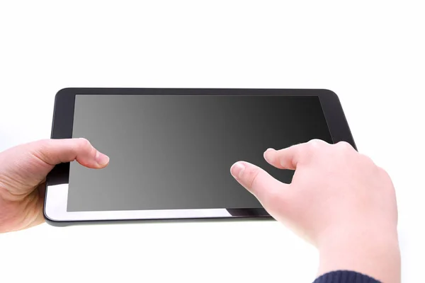 Jongen Spelen Tablet Met Zwart Scherm — Stockfoto