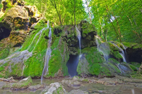 Grüner Wasserfall Sommerwald Beusnita Abfolge Von Wasserfällen Bei Gebirgsfluss Rumänien — Stockfoto