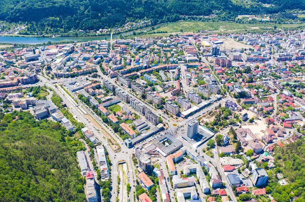 Paysage Urbain Été Haut Roumanie Vue Aérienne Ville Piatra Neamt — Photo