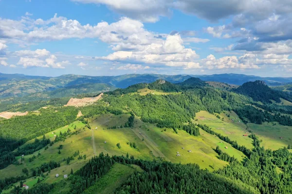 Pasto Montanha Floresta Verde Cima Vista Aérea Paisagem Verão Dos — Fotografia de Stock