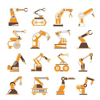 Robotik kol simgeleri, vektör illüstrasyon 