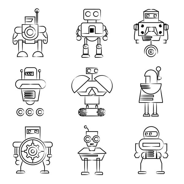 Robotok Ikonjainak Vektoros Illusztrációja — Stock Vector