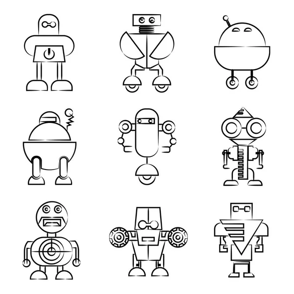 Vektor Illustration Robots Ikoner — Stock vektor