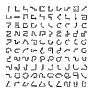 Ok simgelerinin vektör illüstrasyonu ayarlandı