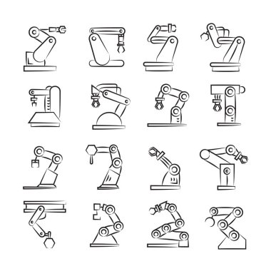Robotik kol simgeleri, vektör illüstrasyon 