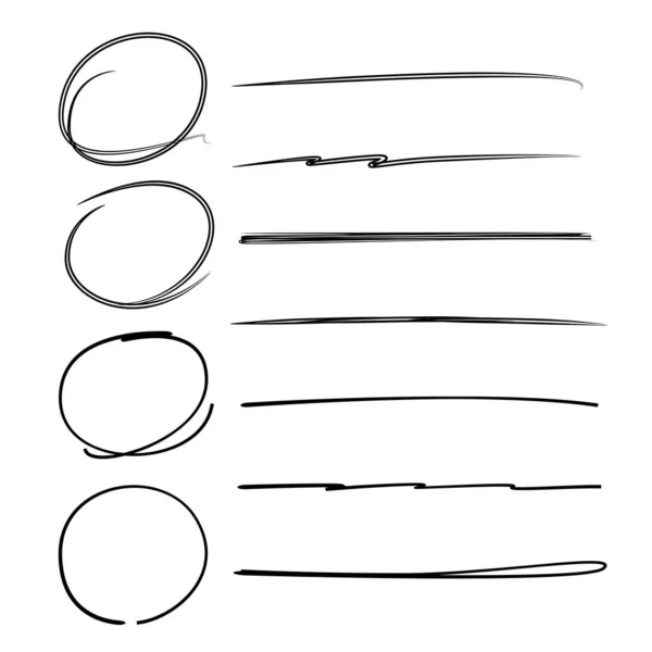 Vector Dibujado Mano Elementos Marcadores Círculos Subraya — Archivo Imágenes Vectoriales