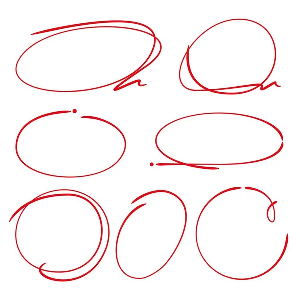 Elementos Marcadores Dibujados Mano Rojos Círculos Blanco Óvalos — Archivo Imágenes Vectoriales