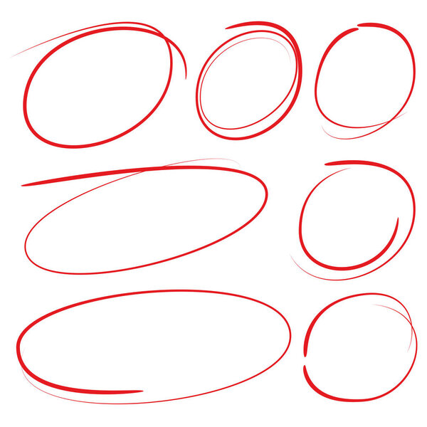 red hand drawn marker elements, blank circles and ovals