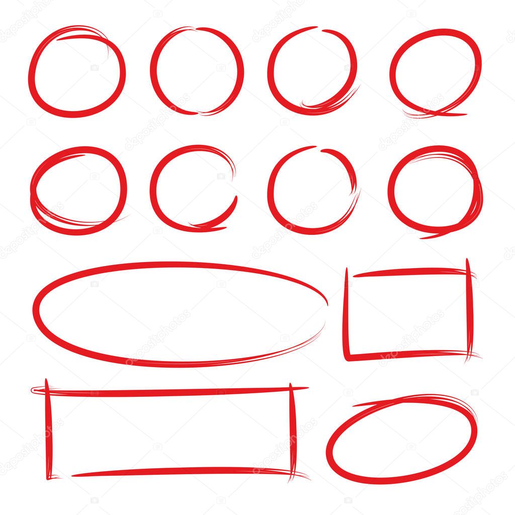 red hand drawn circle and rectangle marker elements