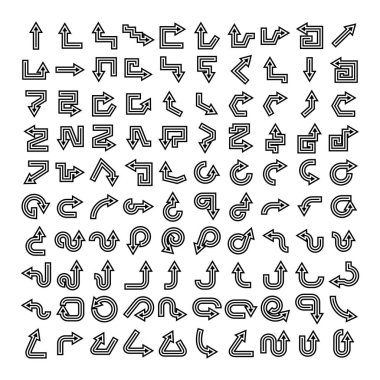 Ok simgelerinin vektör illüstrasyonu ayarlandı