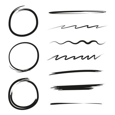 grunge vektör çerçeveleri, elle çizilmiş daire çerçeveleri, fırça çizgileri, altı çizili