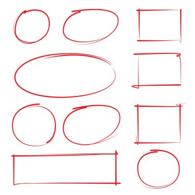 vektör izole el çizilmiş daireler, dikdörtgenler, vurgulayıcı, işaretleri