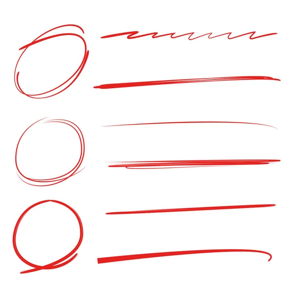 红色手绘圆圈荧光笔和下划线 — 图库矢量图片