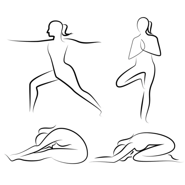 Poses Yoga Dibujadas Mano Posturas Yoga — Archivo Imágenes Vectoriales