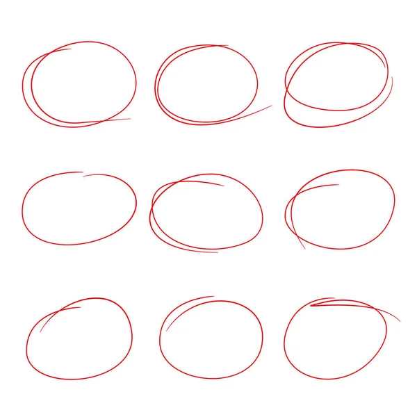 Elementos Marcadores Desenhados Mão Círculos Ovais Branco — Vetor de Stock