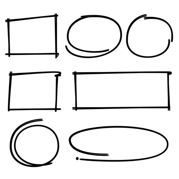 Markeerstift Elementen Hand Getrokken Cirkel Rechthoek Markeringen Grunge Frames — Stockvector