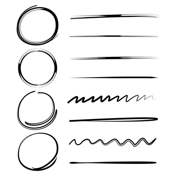 Vector Hand Drawn Marker Elements Circles Underlines — Stock Vector