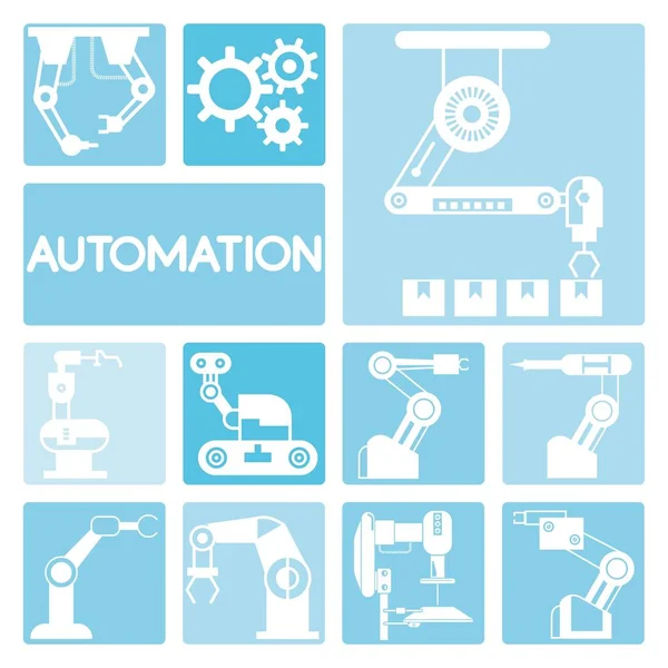 Automatización Set Iconos Robóticos Ilustración Vectorial — Archivo Imágenes Vectoriales