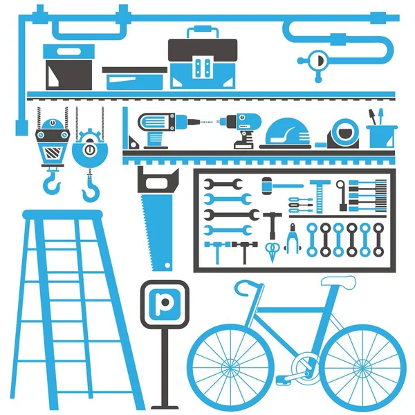 Bicicleta Garagem Web Ícones Conjunto Ilustração Vetorial —  Vetores de Stock