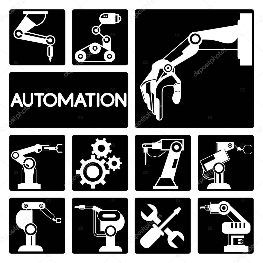 Automation, robotics  icons set, vector illustration 