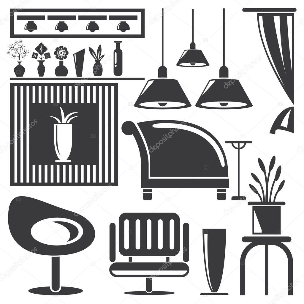 simple vector icon set of modern style home decor