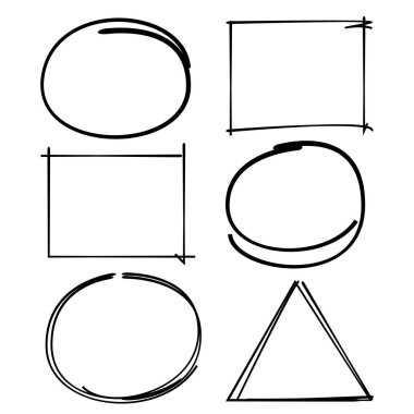 vurgulayıcı elemanları el çizilmiş daire dikdörtgen işaretleri, grunge çerçeveler