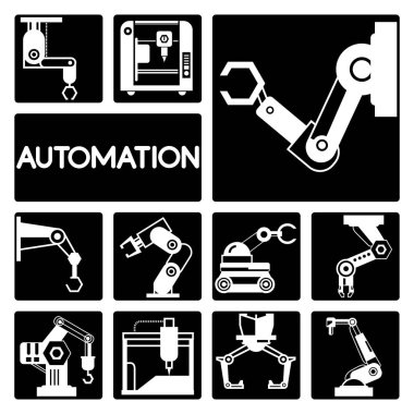Otomasyon, robotik simgeler seti, vektör illüstrasyon 