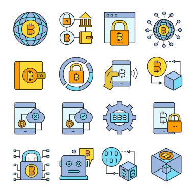 cryptocurrency simgelerinin vektör çizimi