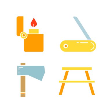 kamp aracı web simgeleri ayarlandı. Vektör illüstrasyonu          