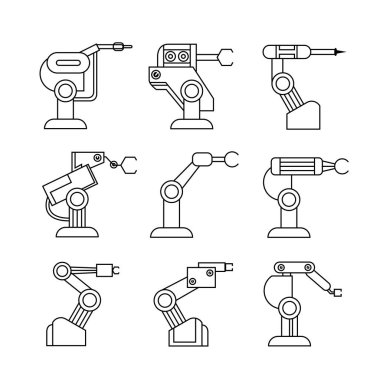 Robotik kol simgeleri, vektör illüstrasyon 