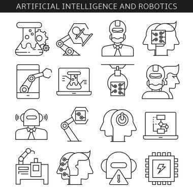 İş konsepti. Yapay zeka ve robotik vektör illüstrasyon