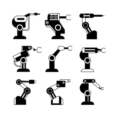 Robotik kol simgeleri, vektör illüstrasyon 