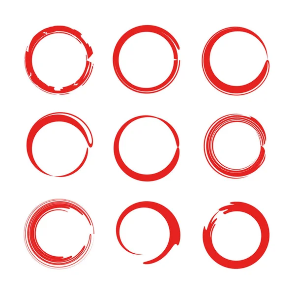 Červené Ručně Kreslené Značkovací Prvky Prázdné Kruhy Ovály — Stockový vektor