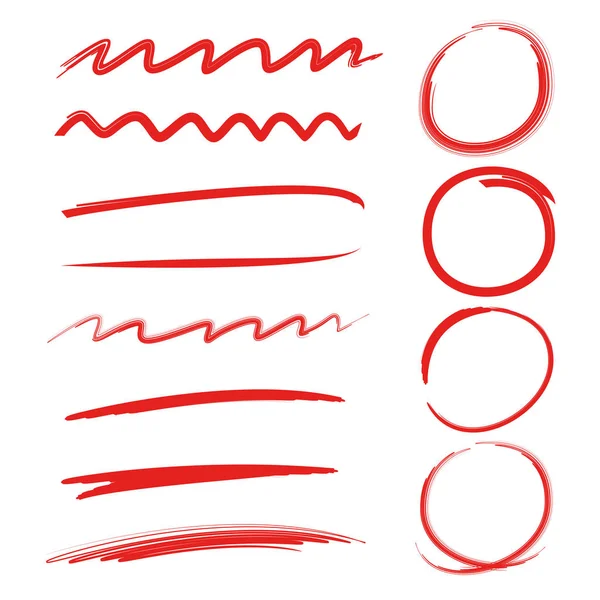 Röd Handdragen Cirkel Highlighter Och Understrykningar — Stock vektor
