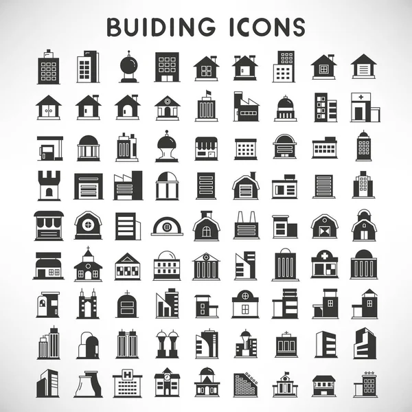 Ilustración Vectorial Edificios Iconos — Vector de stock