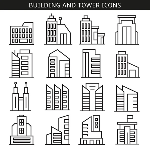 Ilustração Vetorial Edifícios Modernos Ícones — Vetor de Stock