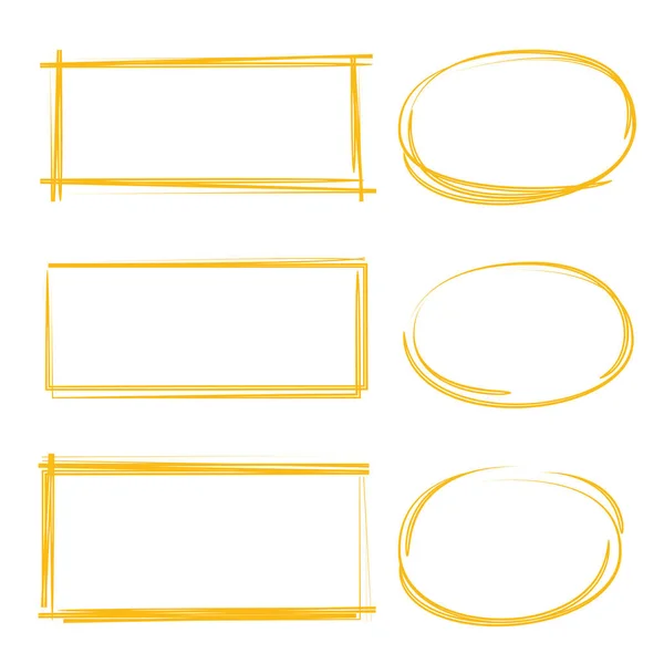 Elementos Marcadores Dibujados Mano Resaltador Rectángulo Resaltador Círculo — Archivo Imágenes Vectoriales
