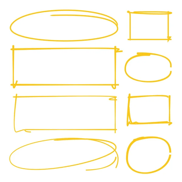 Giallo Marcatore Testo Selezione Vettoriale Set Cerchio Marcatore Cornice Marcatore — Vettoriale Stock