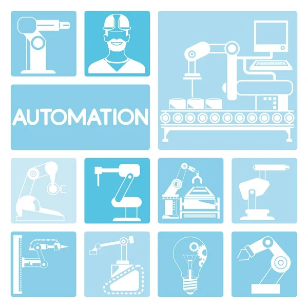 Automazione Set Icone Robotiche Illustrazione Vettoriale — Vettoriale Stock