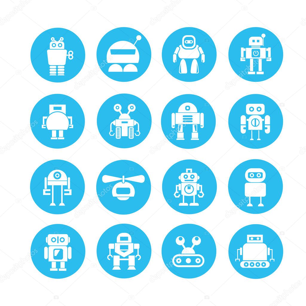 vector illustration of modern  robots, icons